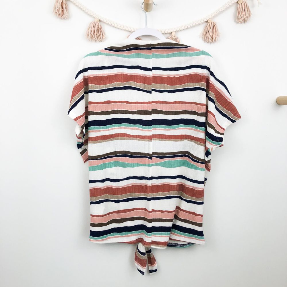 LAZY SUNDAYS Colorful Striped Tie Front Top - Picture 2 of 5